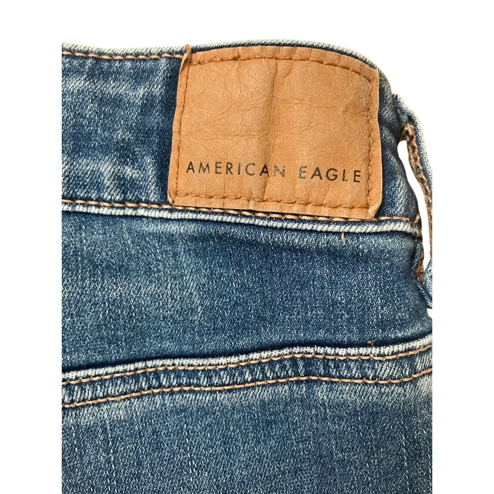 American Eagle Womens‎ High Waisted Blue Distressed Skinny Jeans Long Size 14 - Picture 5 of 10